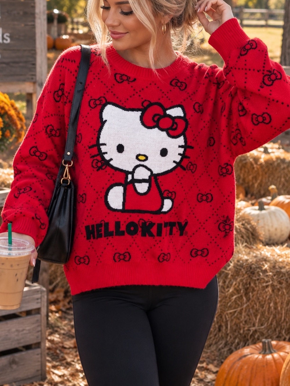 Hello Kitty Sanrio Red Bow Print Knit Sweater XL
